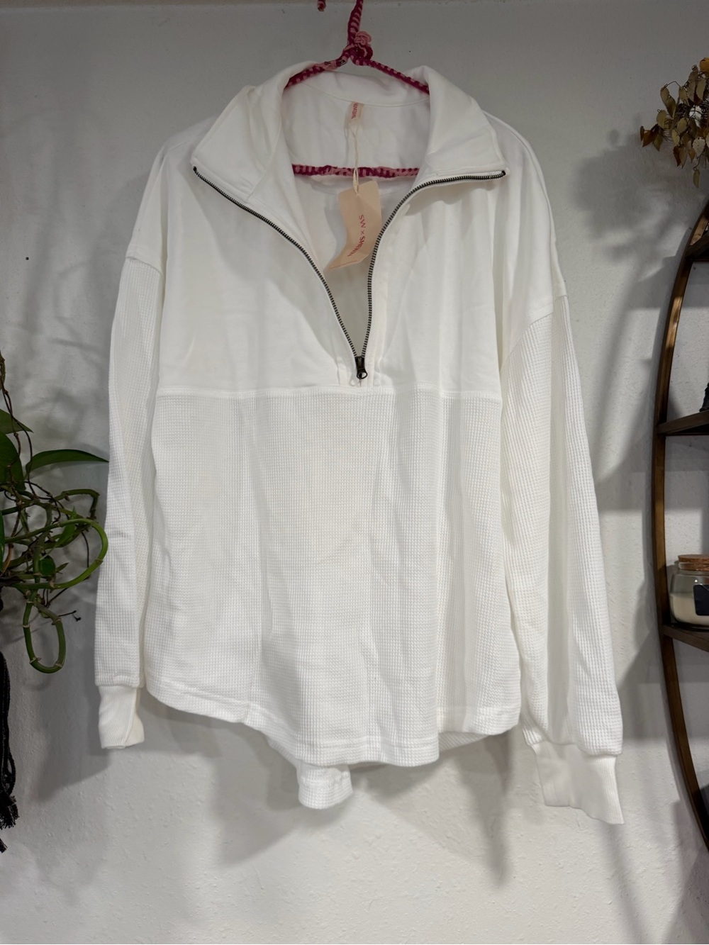 SHEIN White Waffle-Knit Half-Zip Pullover Turtleneck